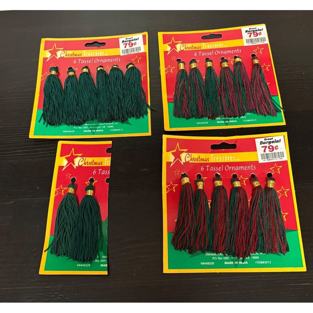Christmas Treasures Tassel Ornaments Red & Green Lot of 20 Made In India Holiday